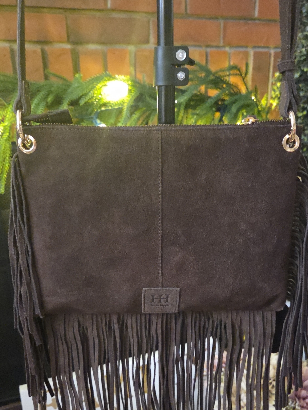 NWT Haute Hippie Fringe Genuine Suede Crossbody Bag in Dark Brown